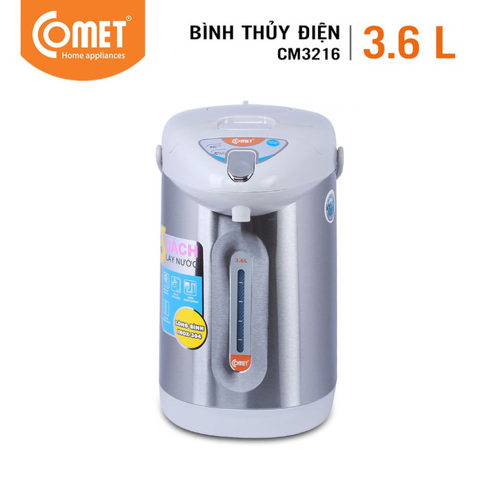 Bình thủy điện COMET - CM3216 -3.6L bằng Inox 304 cao cấp, đun sôi và giữ nước nóng tự động, hệ thống khóa an toàn, chống cạn nước - Hàng chính hãng - Bảo hành 12 tháng