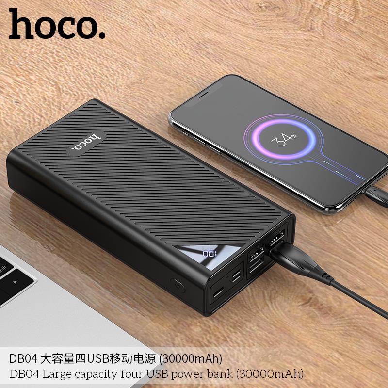 Sạc dự phòng cao cấp chính hãng Hoco DB04 - dung lượng 30.000 mAh 4 cổng sạc USB, đèn Led hiển thị phần trăm pin