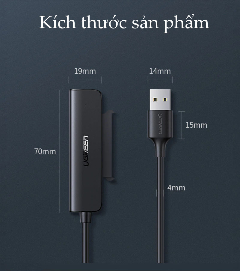 Cáp chuyển đổi USB 3.0 / USB type C sang Sata (7+15) cho ổ cứng ngoài SSD, HDD 2.5 inch, dài 50cm UGREEN CM321 Cáp chuyển đổi USB 3.0 / USB type C sang Sata (7+15) cho ổ cứng ngoài SSD, HDD 2.5 inch, dài 50cm UGREEN CM321