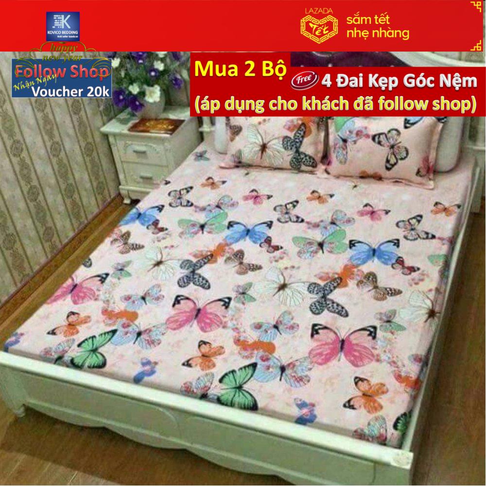 (FreeShip MAX) bộ ga chun poly 1m8x2m + 2 áo gối 45cmx65cm.