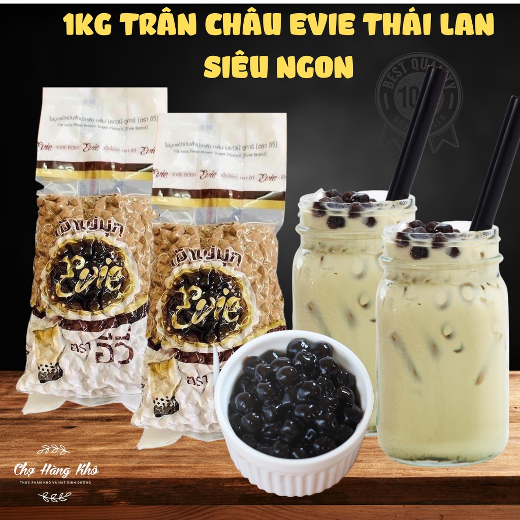 Trân châu đường đen caramen evie thái lan gói 1kg, trân châu đen, hạt trân châu