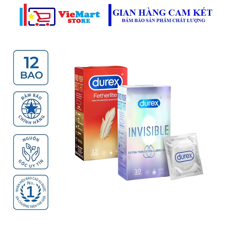 [HCM]Bộ sản phẩm Durex YÊU KHÔNG BIÊN GIỚI ( Bao cao su Durex Invisible Extra Lubricated 10 bao / hộp + Bao cao su Durex Fetherlite 12 bao / hộp )