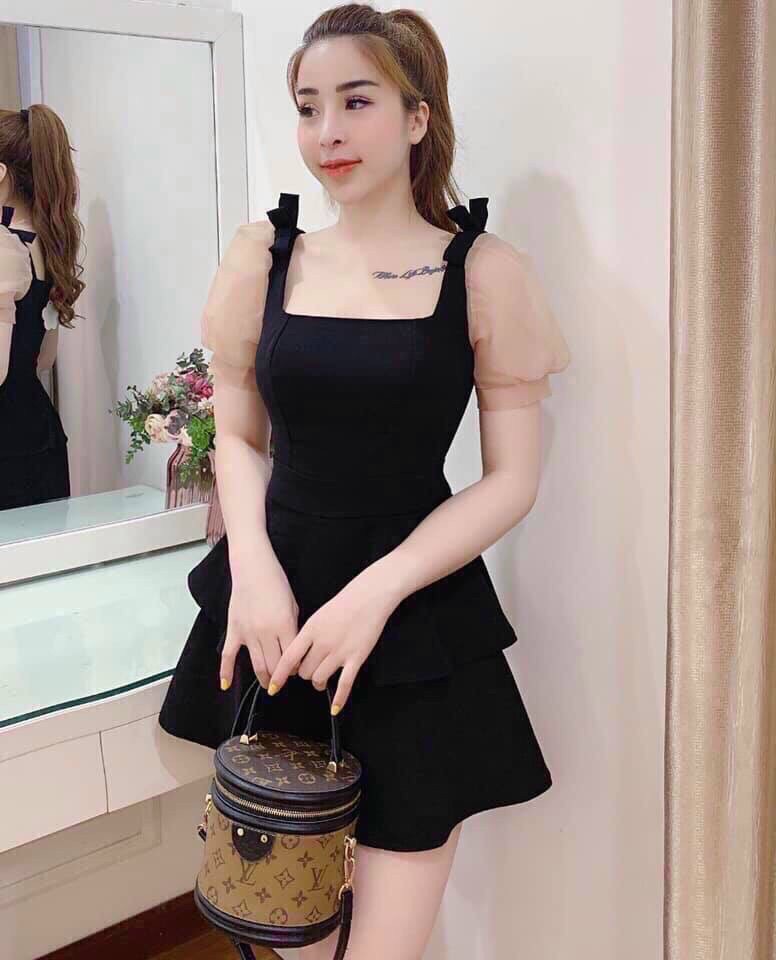 Đầm xoè 2 tầng tay phồng tiểu thư siêu hot
