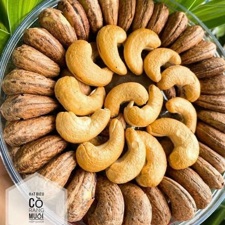 Hạt điều rang muối bình phước - size cồ, loại 1, nguyên hạt, còn vỏ lụa, hộp 500gr