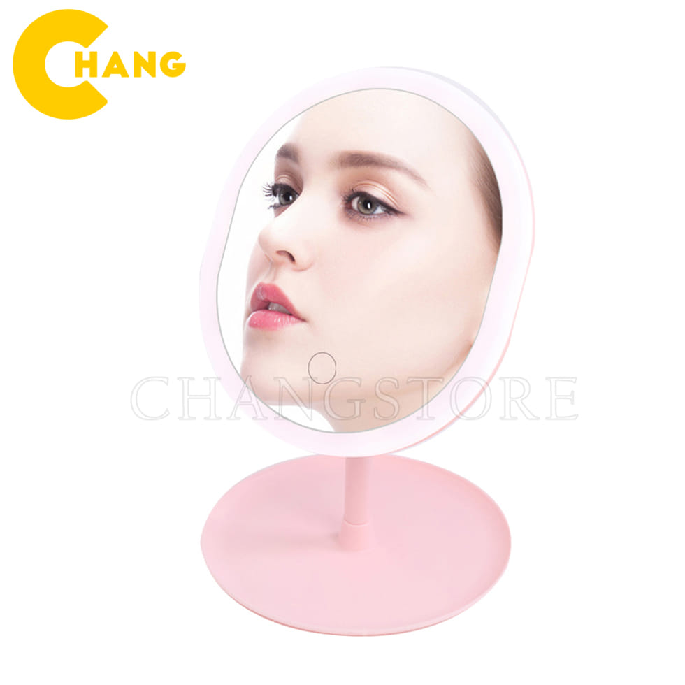 Gương trang điểm để bàn tích hợp đèn led ba màu sắc tùy chỉnh tiện dụng