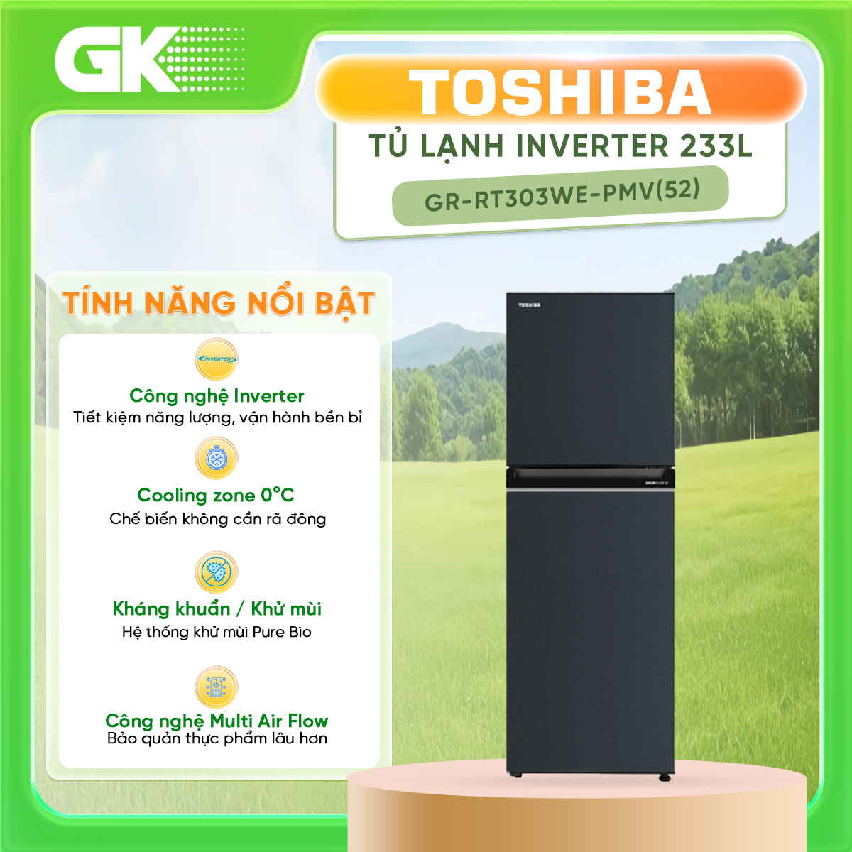 Tủ lạnh toshiba inverter 233 lít gr-rt303we-pmv - giao toàn quốc