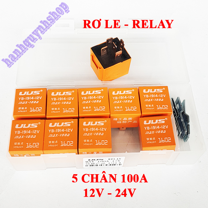 Hộp 10 rơ le ô tô 5 chân màu cam 12v 100a hoặc 24v 100a loại 1