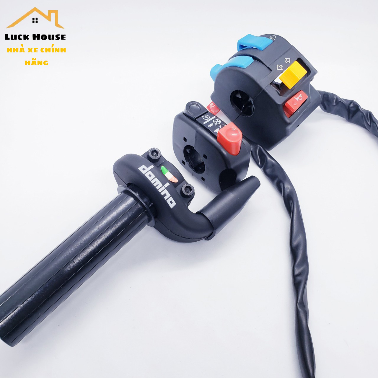 Cùm tăng tốc domino 2 dây ga trên kèm cùm công tắc fz xe sirius wave raider satria...đen