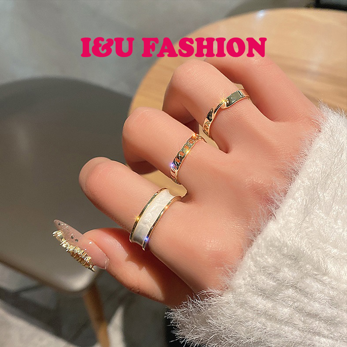 COMBO Bộ 3 Nhẫn Hở Vân Đá Có Thể Điều Chỉnh Kích Cỡ Màu Vàng Kim Thiết Kế Mix 3 Mẫu Độc Đáo Cá Tính Thời Trang Cao Cấp Sang Chảnh Cho Nữ NA-19