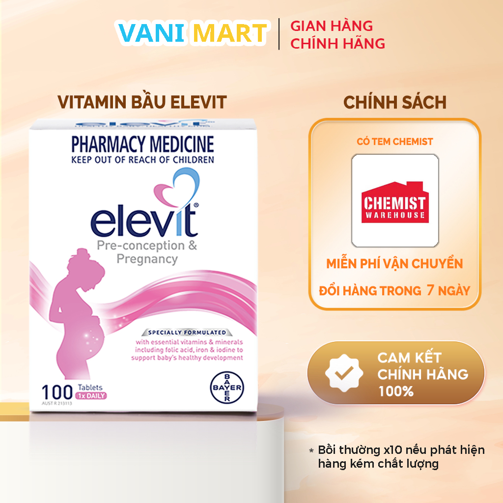 [Có bill ] Elevit bầu Úc - Vitamin Tổng Hợp cho bà Bầu 100 viên giúp mẹ bầu khỏe, con khỏe