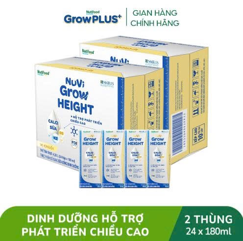 Combo 2 Thùng 24 hộp SBPS Nuvi Grow Height vị chuối + hỗ trợ phát triển chiều cao hộp 180ml