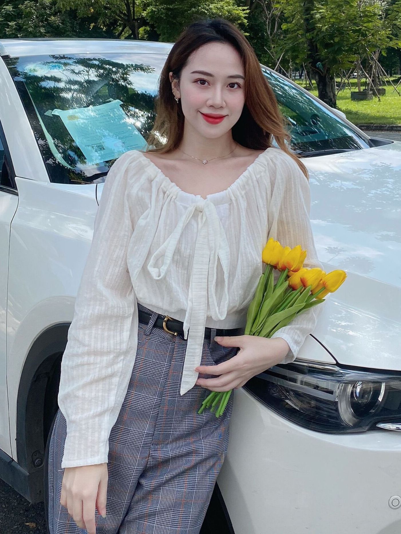 Áo trễ vai buộc nơ cotton , Peace House Clothing
