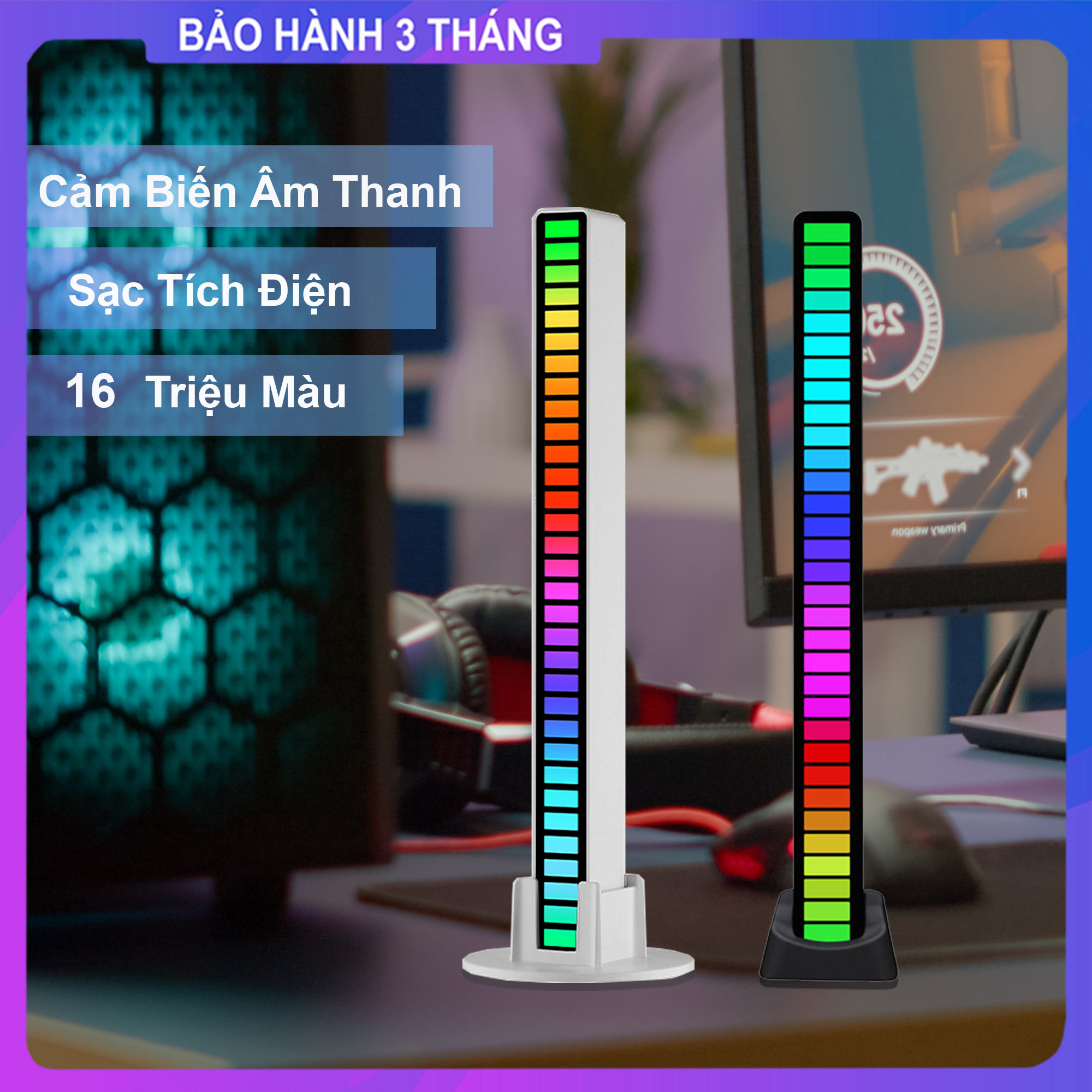 Đèn Led Cảm Biến Nháy Theo Nhạc | Đèn RGB Sạc Tích Điện Trang Trí Bàn Làm Việc, Gaming Nhiều Chế Độ Sáng