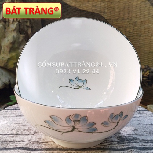 BÁT TÔ BÁT TRÀNG CAO CẤP VẼ HOA SEN CHÉN TÔ SỨ SÂU LÒNG ĐỰNG CANH BÁT TÔ PHỞ GIÁ RẺ