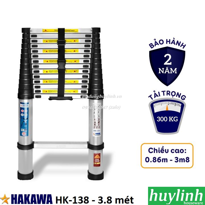 [HCM]Thang nhôm rút đơn Hakawa HK138 - 3.8 mét