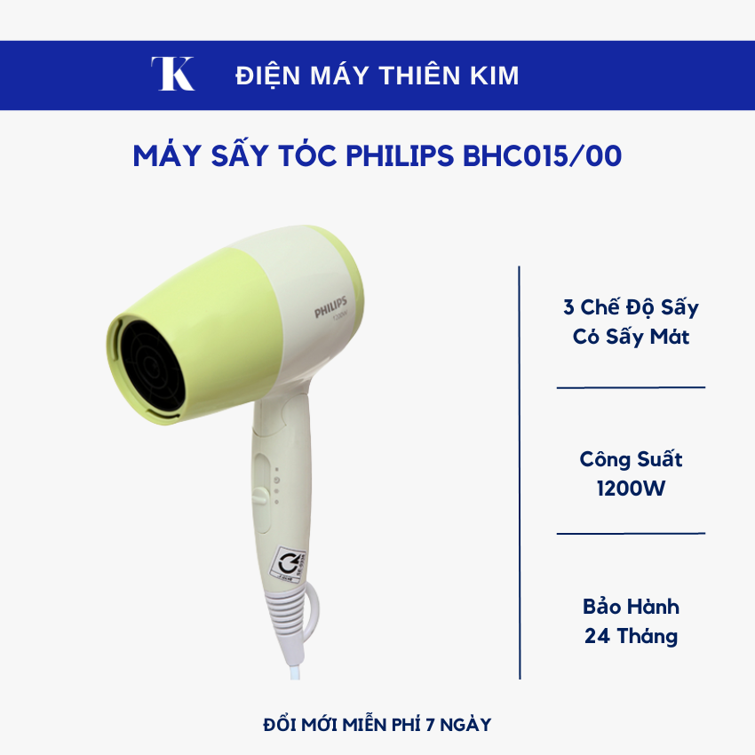 Máy sấy tóc philips bhc015/00 công suất 1200w - bảo hành 24 tháng toàn quốc