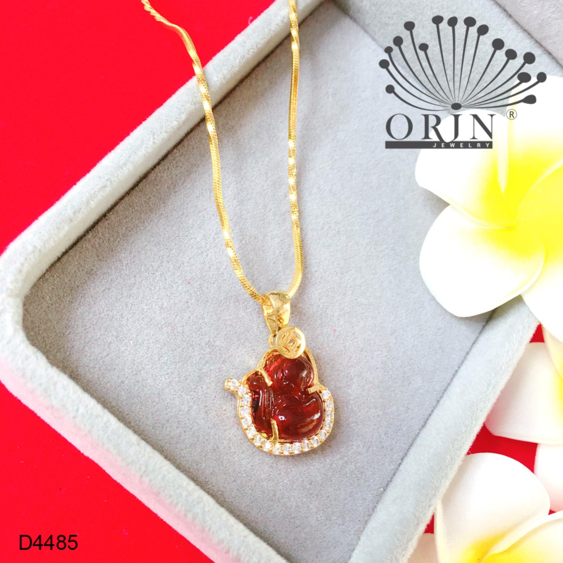 Dây chuyền mạ vàng 24k dạng mì xoắn mặt hồ ly màu nâu tài lộc may mắn tình duyên thiết kế cao cấp Orin D4485 - Long Tien