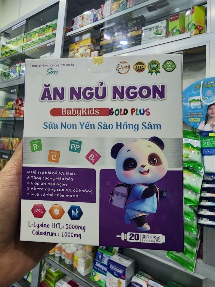 Siro ĂN NGỦ NGON BabyKids GOLD PLUS Sữa Non Yến Sào Hồng Sâm (hộp 20 ống, 4 vỉ x 5 ống 10ml)
