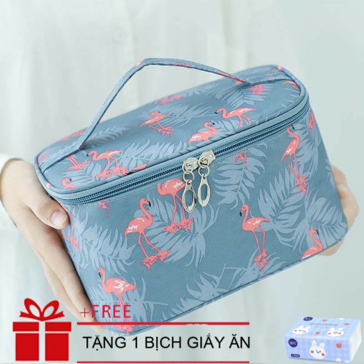 [ TẶNG 1 BỊCH GIẤY ĂN ] Túi đựng mỹ phẩm đồ trang điểm xách tay hình hộp họa tiết bắt mắt, tui dung my pham, Túi đựng mỹ phẩm chống nước, túi đựng đồ du lịch cá nhân, cốp đựng mỹ phẩm
