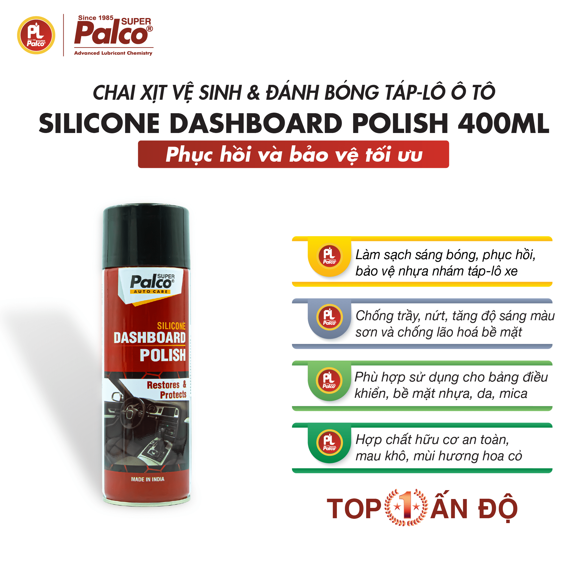 Phục Hồi Nhựa Nhám, Đánh Bóng Nhựa Nhám, Nhựa Đen cho Ô tô, Xe Máy - PALCO DASHBOARD POLISH 150ML, 400ML