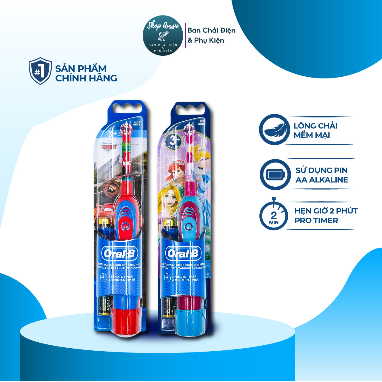 Bàn chải pin cho bé oral-b stages battery power 3+, bàn chải trẻ em từ 3+ tuổi, dùng pin aa, timer 2-phút, bàn chải điện cho bé