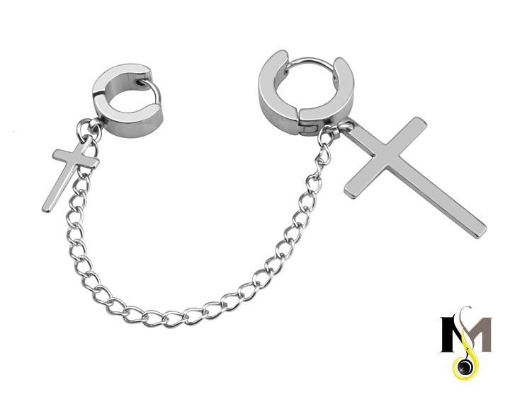 Bông tai nam inox Thánh giá 2 tầng, độc đáo - Màu trắng (1 chiếc)