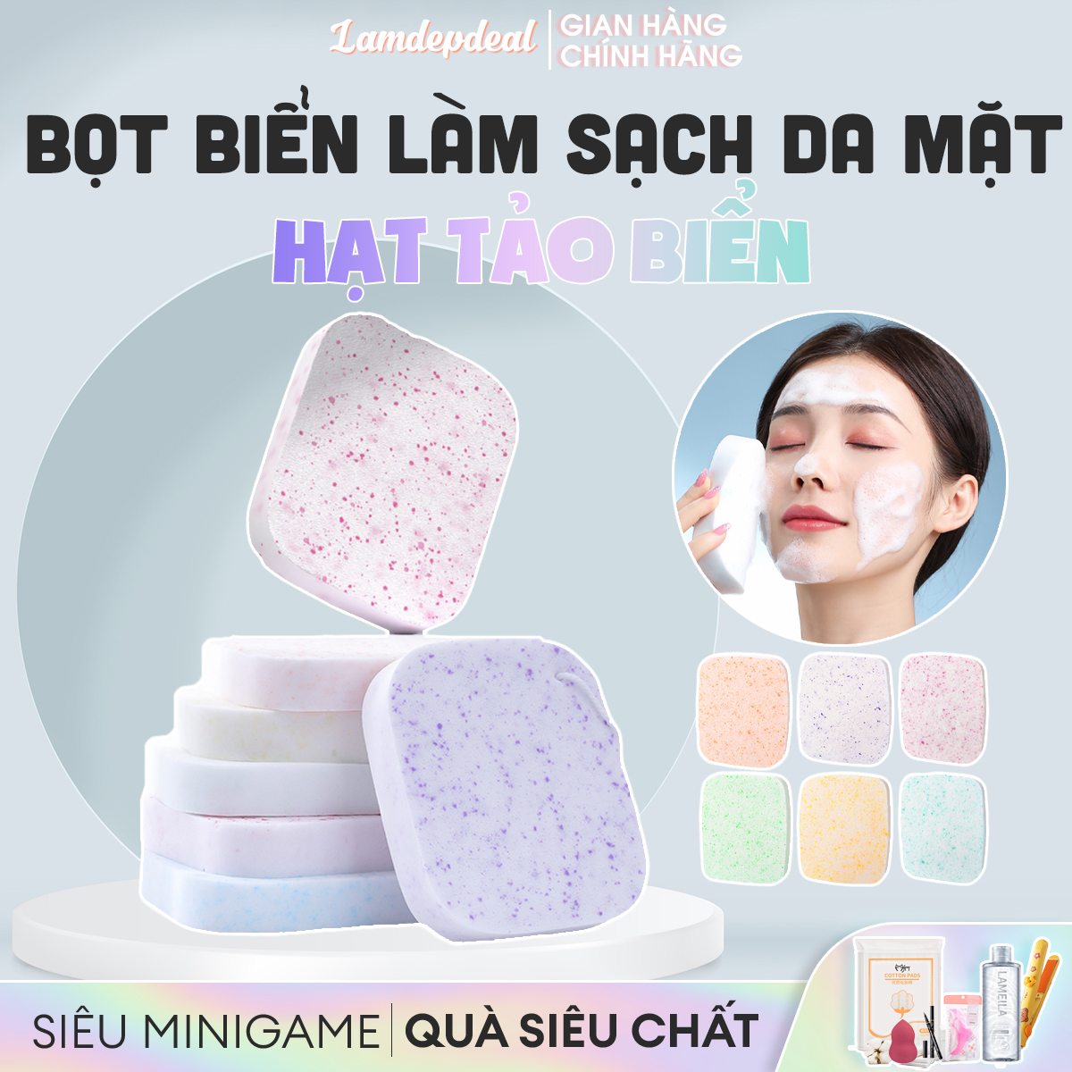 Bọt biển rửa mặt HẠT TẢO BIỂN siêu mềm mịn - Bọt biển tẩy da chết với tinh chất Vitamin C giúp da trắng mịn hồng hào - Sạch bã nhờn cặn bẩn tận sâu lỗ chân lông. - Lamdepdeal