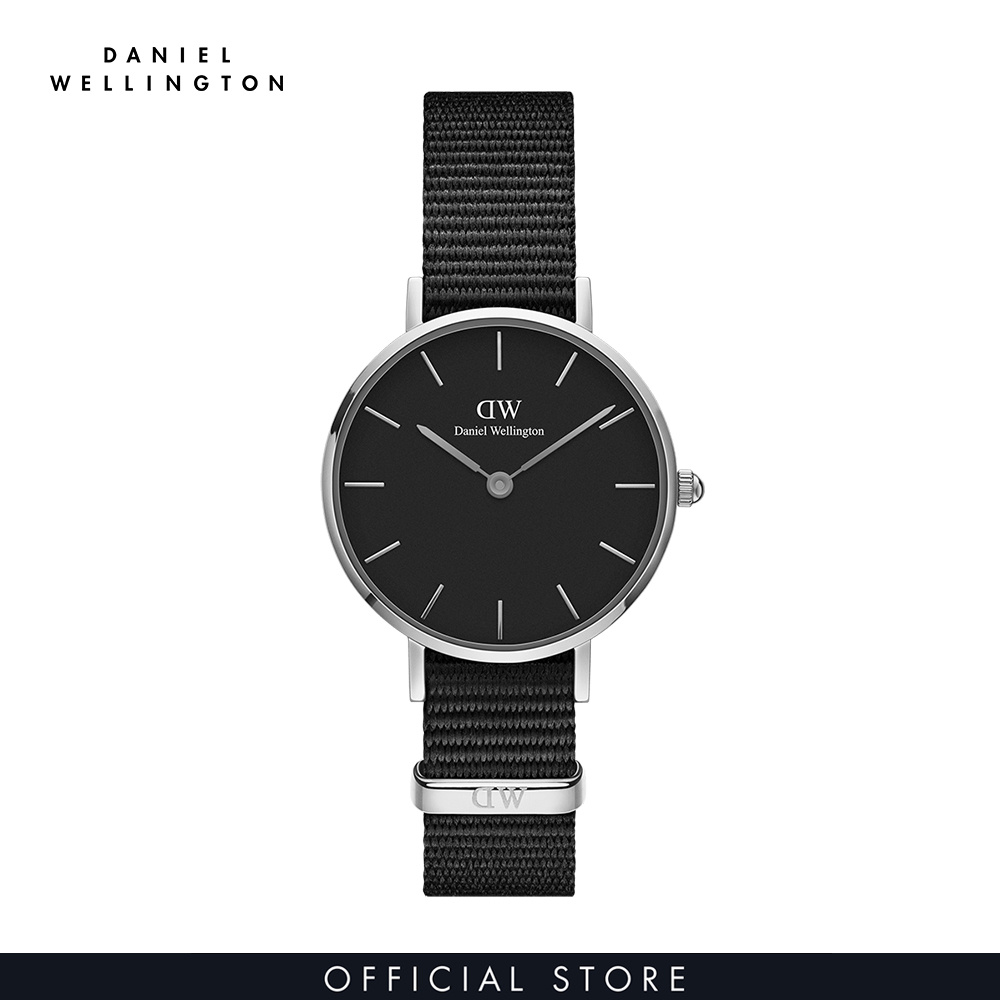 Đồng hồ Nữ Daniel Wellington dây vải nato - Petite Cornwall mặt đen - vỏ bạc