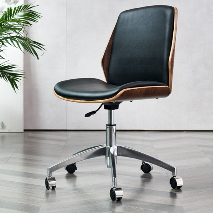 [Ảnh thật] Ghế xoay văn phòng hiện đại mặt sau lưng ốp gỗ chắc chắn , ghế làm việc lưng ngắn