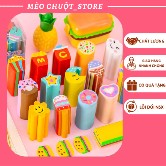 Set 6 thanh tẩy chì, tẩy chì siêu dễ thương, đặc biệt không bị bám cục khi tẩy - mèo chuột store