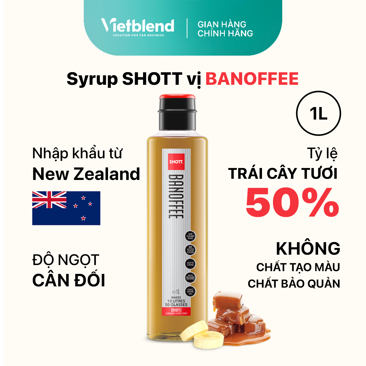 Syrup pha chế shott - vị banoffee - chai 1l