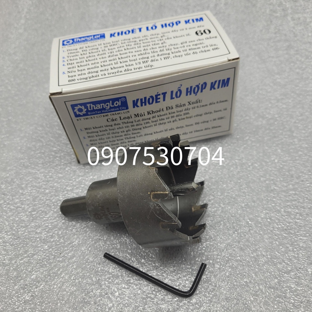 Mũi khoét lỗ sắt, inox thép răng hợp kim phi 60mm Thắng Lợi