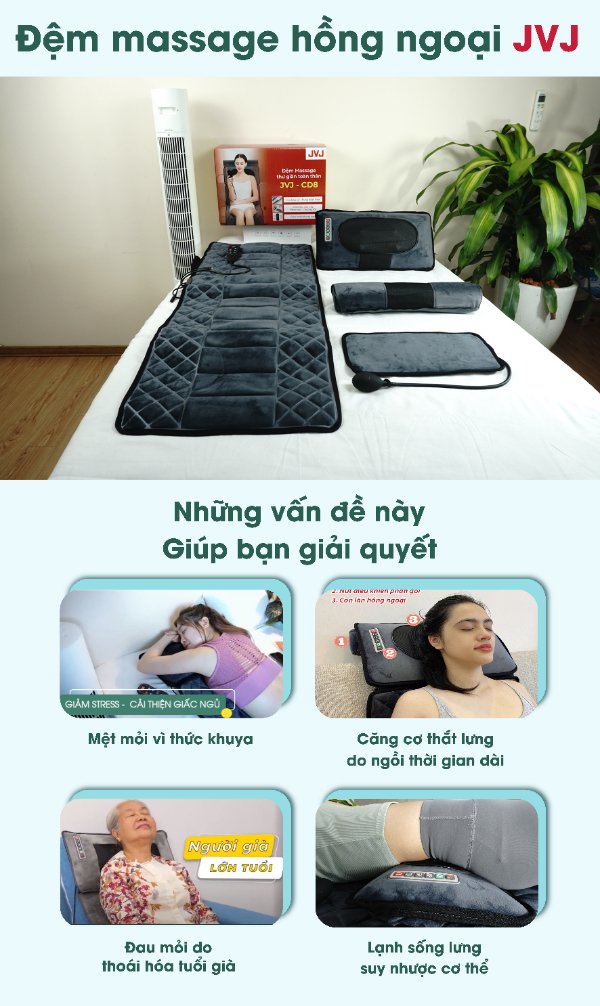 Đệm massage toàn thân có ngải cứu, đa điểm rung, có 10 bi lăn,20 bi massage cổ riêng biệt, có sưởi - Nệm mát xa toàn thân,đệm massage toàn thân, đệm massage lưng, đệm massage hồng ngoại - BH 12 tháng
