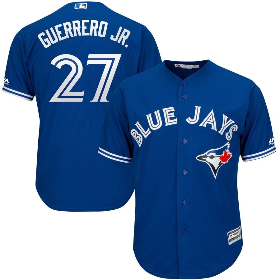 The Blue Jays baseball uniform and Blue Jays jerseys 27 GUERRERO JR. White Blue large size T-shirt with short sleeves