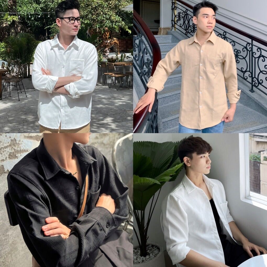 Áo Sơ Mi Nam Basic Unisex Vải Linen Xước Trắng/Đen Phong Cách Hàn Quốc Mr Smile 99 Shop