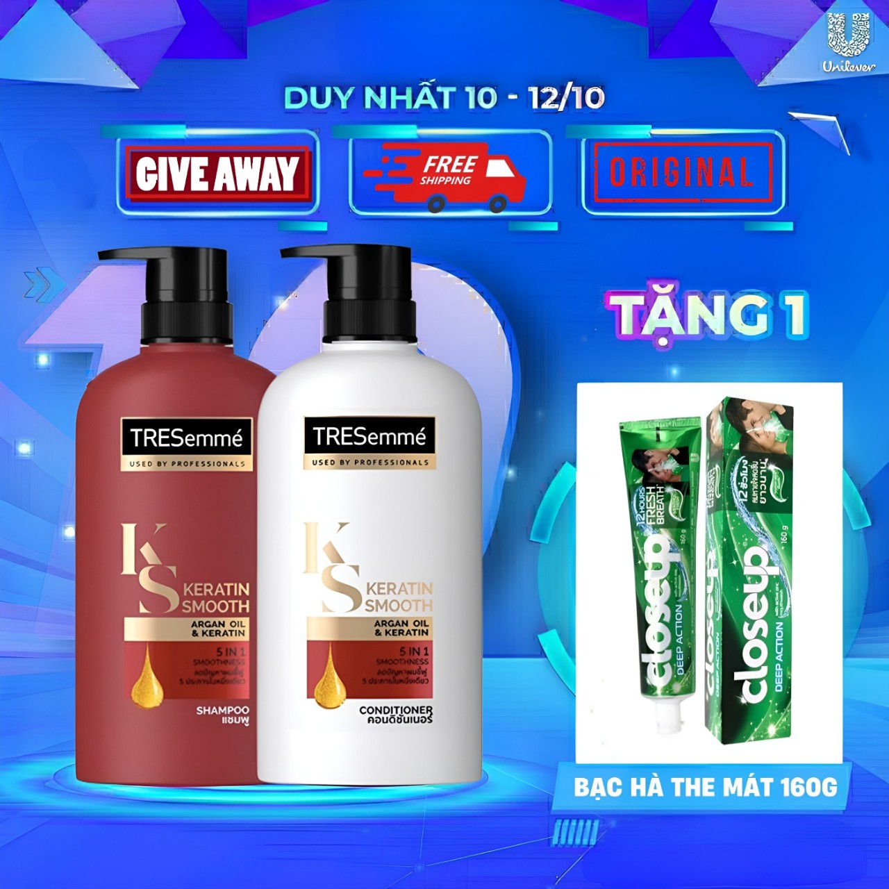 Combo dầu gội và dầu xả Tresemme Keratin Smooth 5 in 1