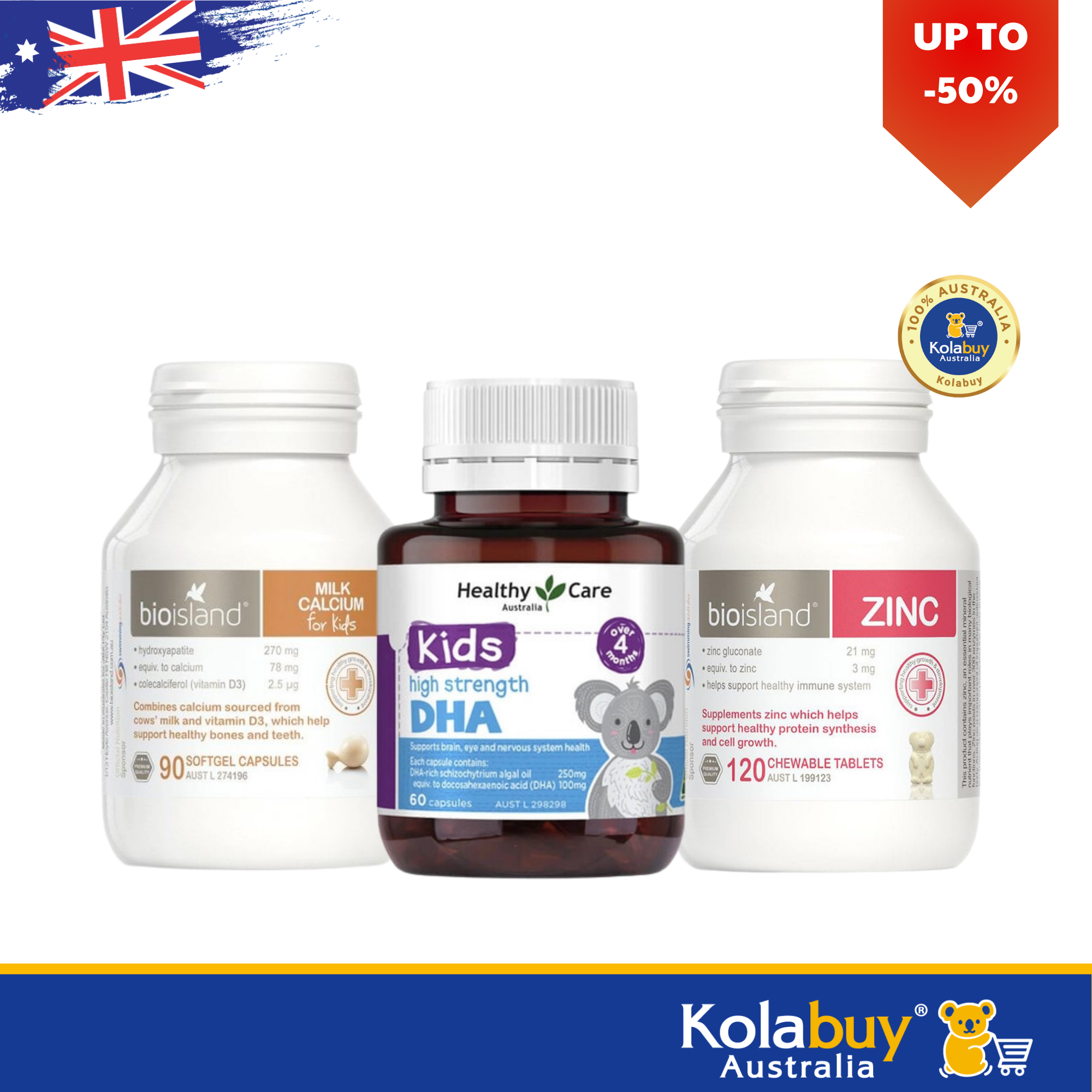Combo Dha Healthy care, Canxi Bio Island và Kẽm Bio Island phát triển toàn diện cho bé