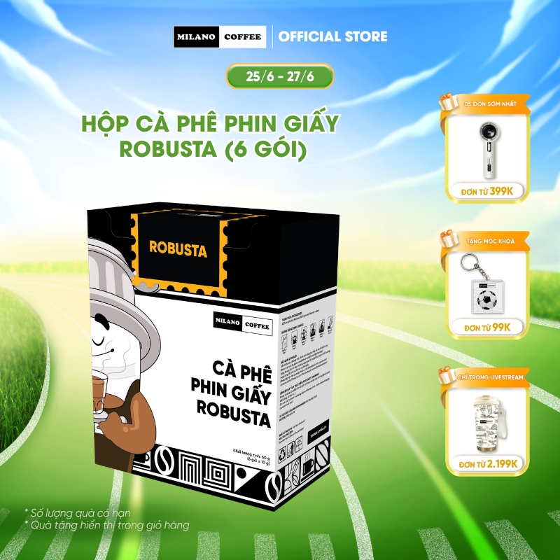 Cà phê phin giấy Robusta Milano Coffee - Hộp 6 gói x 10g