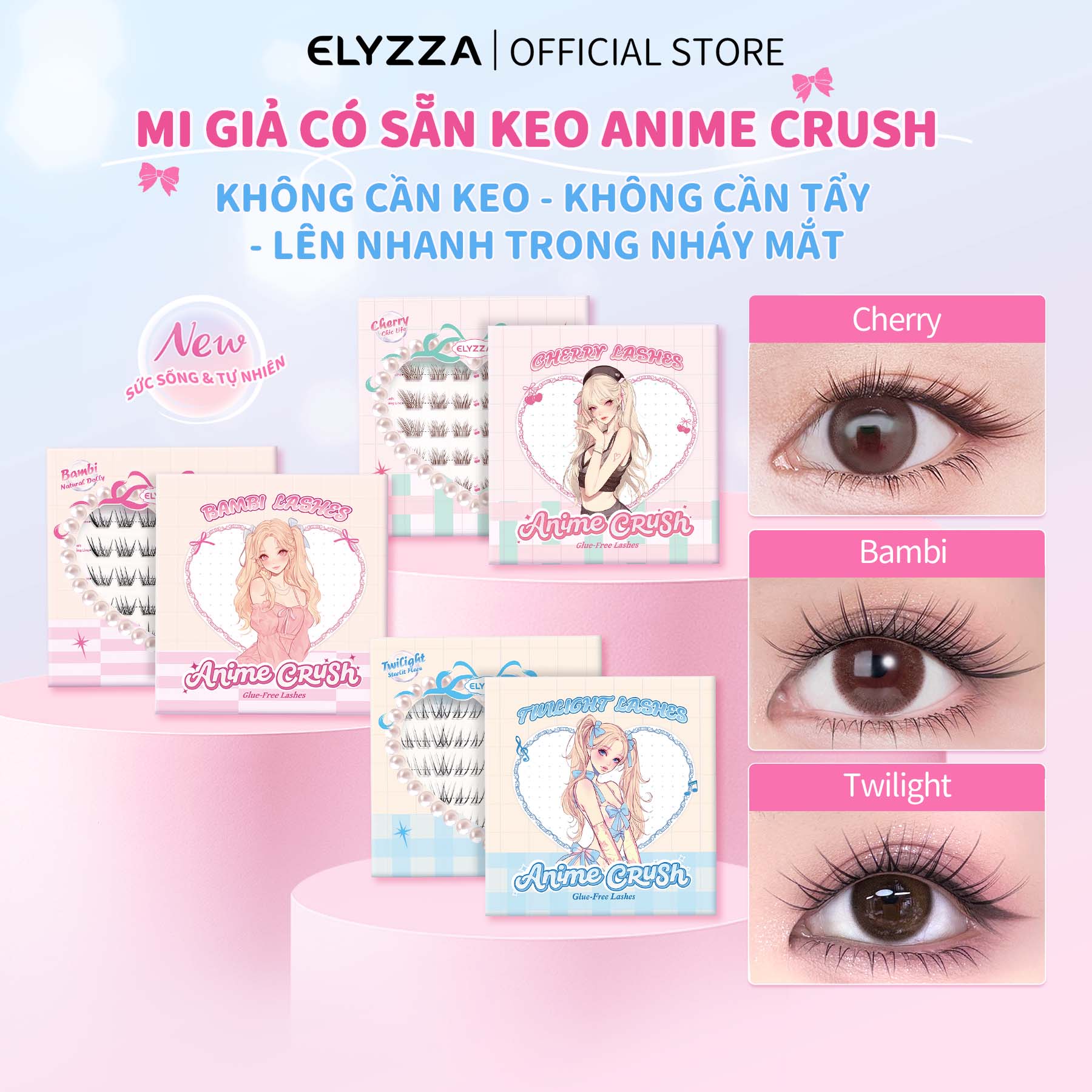  Mi Giả Có Sẵn Keo Anime Crush ELYZZA Mi Cụm Không Cần Keo Sợi Mi Tự Nhiên&Dễ Dùng Nối Mi Mềm Mại 