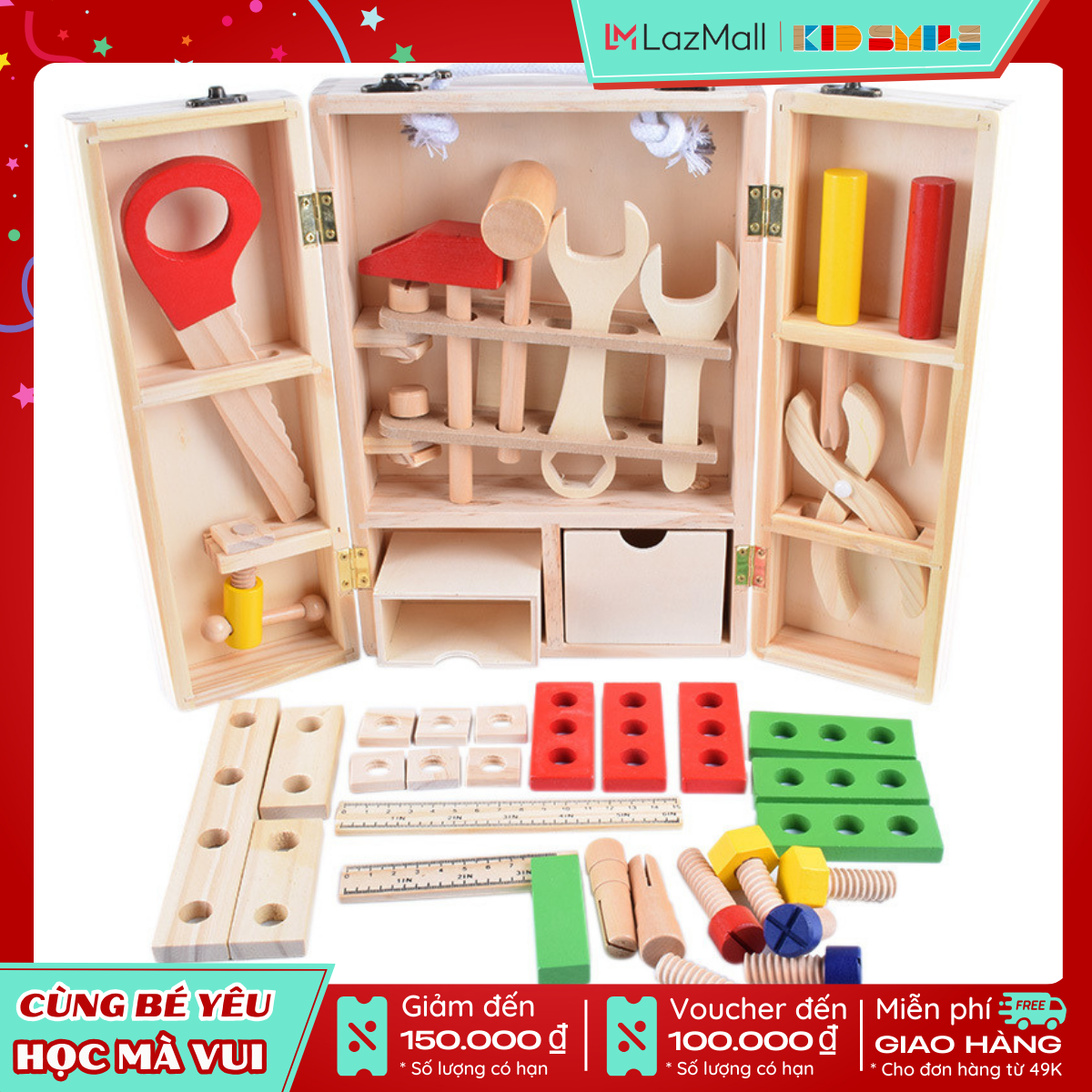 Đồ Chơi Gỗ Trẻ Em Hộp Dụng Cụ Sửa Chữa Mô Phỏng Cho Bé Từ 3-7 Tuổi Phát Triển Kỹ Năng Vận Động Và Sáng Tạo