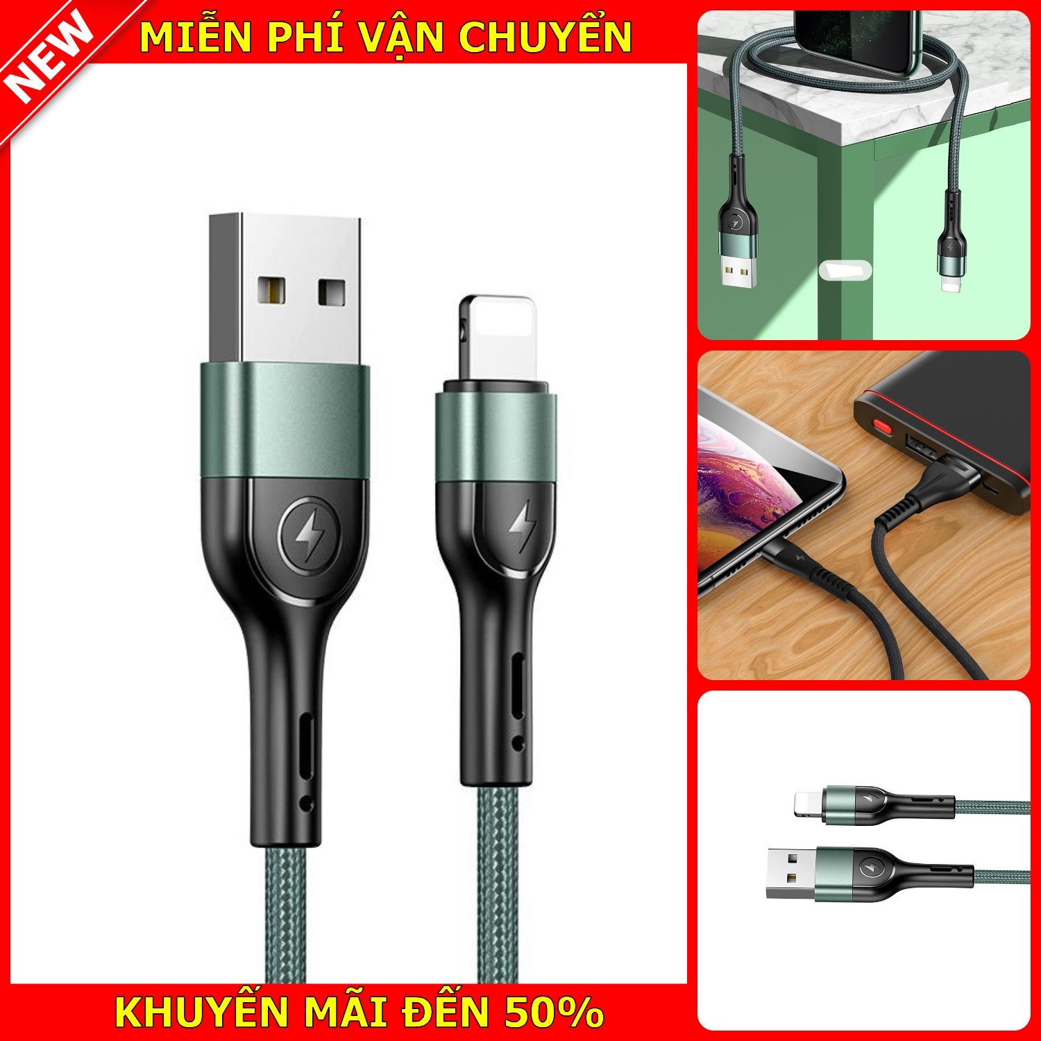 [HCM]Dây Cáp Sạc và truyền data hỗ trợ sạc nhanh tự ngắt khi pin đầy 5V - 2A dây bọc dù dài 1M cổng Lightning ( dùng cho iphone) - bảo hành 12 tháng