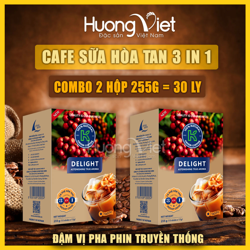 Combo 2 hộp cà phê sữa đá việt nam, cà phê hòa tan 3 in 1 thương hiệu k coffee, cà phê sữa gói