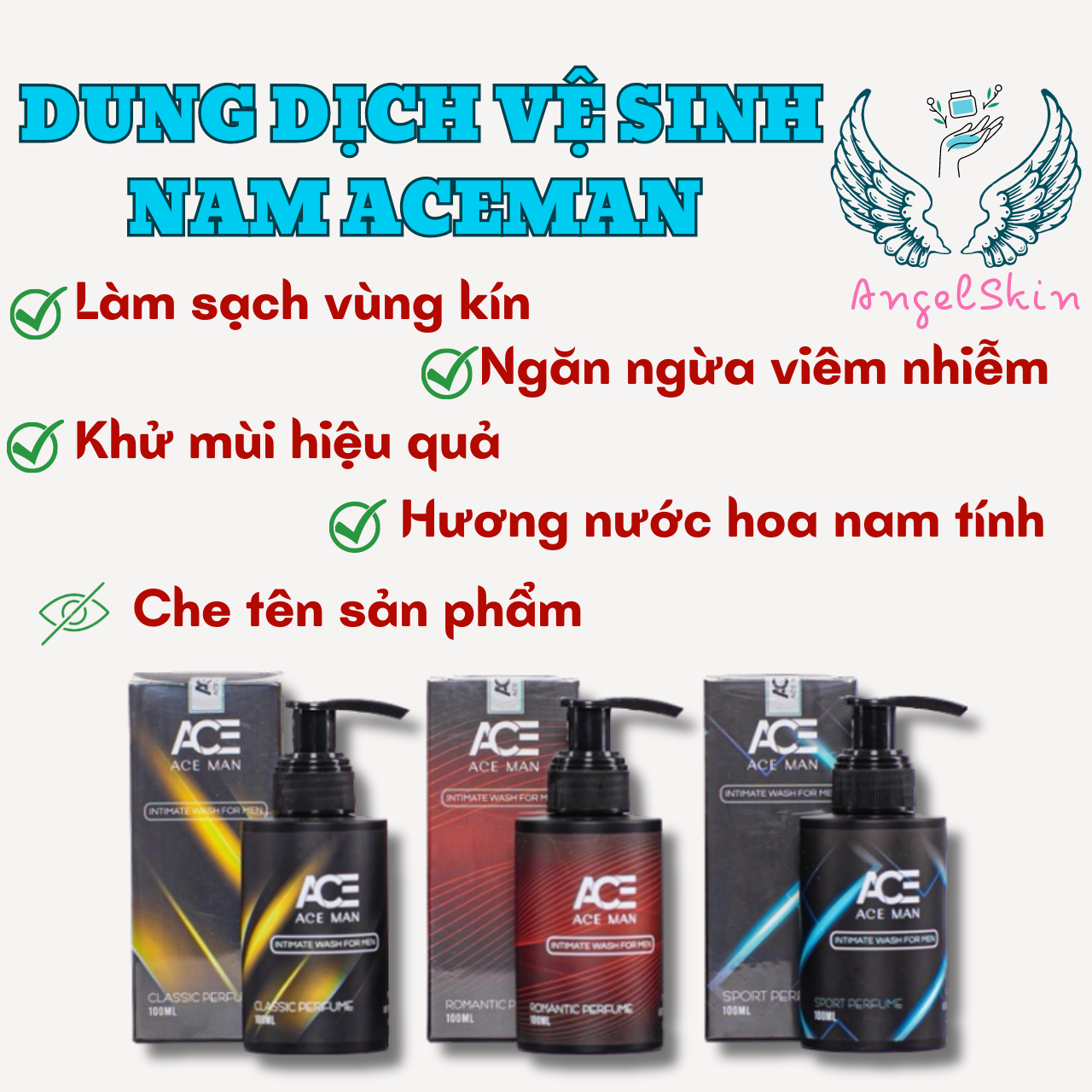 Dung dịch vệ sinh nam ACEMAN Hương Nước Hoa, Giúp Làm Sạch Nhẹ Nhàng, Khử Mùi, Ngăn Ngừa Nấm Ngứa Lọ