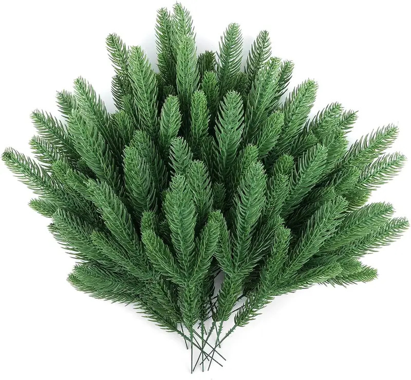 24 Pcs Artificial Pine Branches Green Plants Pine Needles DIY Accessories for Garland Wreath Christmas and Home Garden Decor