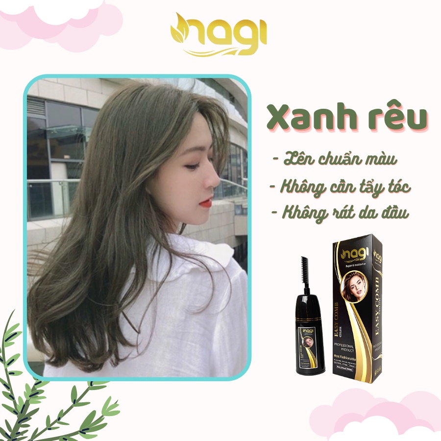 Dầu gội nhuộm tóc màu xanh rêu nagi dull blue 15 chiết xuất từ thiên nhiên chai 400ml