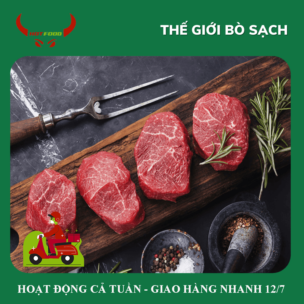 [ Miễn Phí Giao Hàng ]Tenderloin Úc Angus - Thăn Nội Bò Úc Angus - Beefsteak ( dày 2-2.5cm) Làm Món Chiên Xù, Chiên Tỏi, Xào Nấm, Sốt Tiêu, Canh, Cà Ri Bò Áp Chảo,... 500gram - Giao Nhanh HCM