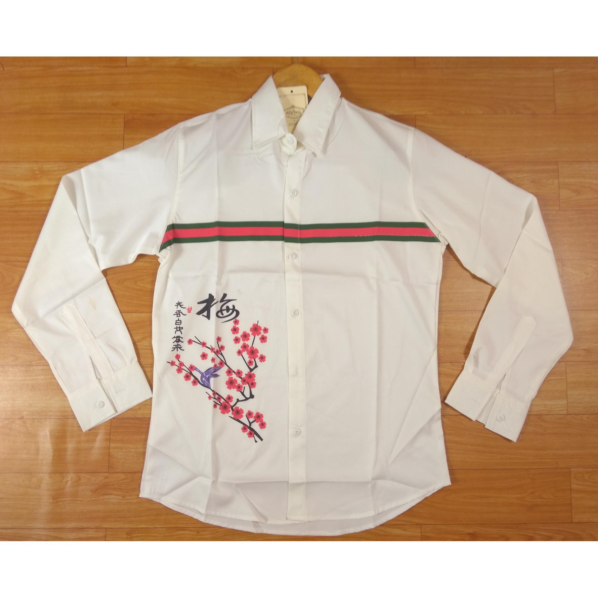 Áo Sơ Mi Nam Tay Dài Không Túi Màu Trắng Sọc Ngang Ngực, Họa Tiết Hoa Đào Góc Áo Asmnam094 Cao Cấp Chính Hãng Giá Rẻ Đẹp Bền Chất Lượng 2020