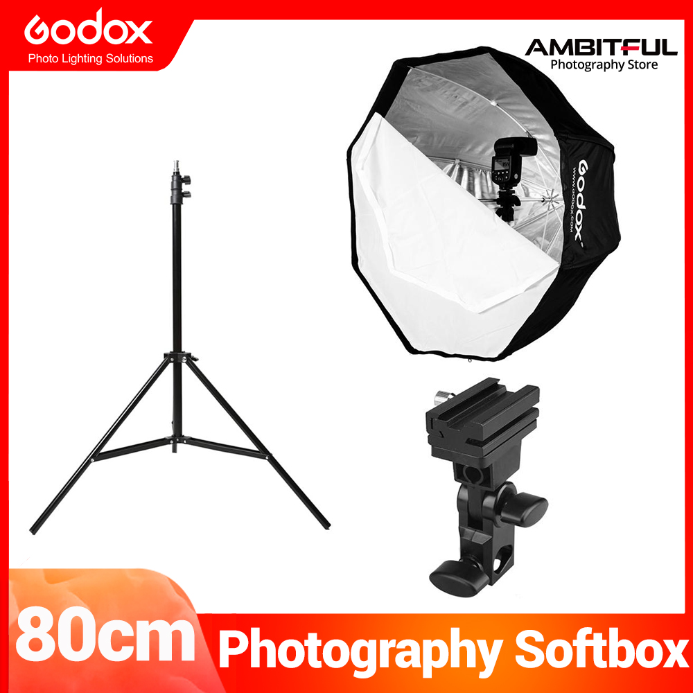 Godox 31.5in 80cm Octagon Umbrella Softbox + 200cm Light stand Umbrella + Hot Shoe Bracket Kit for Speedlite Flash