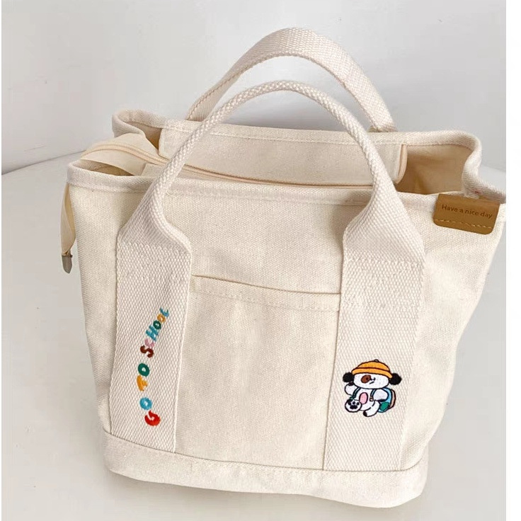 Túi tote mini vải canvas dày dặn nhiều ngăn đa năng tiện lợi