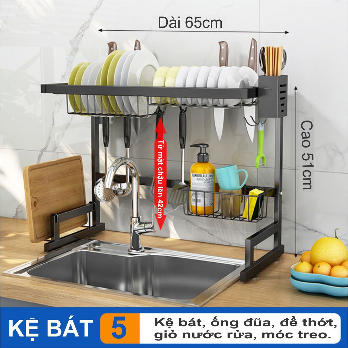 Kệ để bát đĩa chén cao cấp (Loại 65cm)